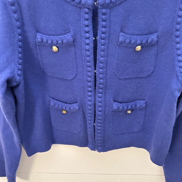 BLUE classic gold button preppy quiet luxury woman no brand soft cardigan S - Picture 4 of 13